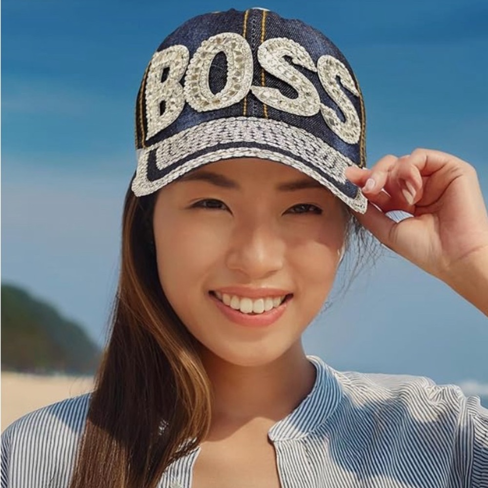NEW Denim “BOSS” Bling Ponytail Hat